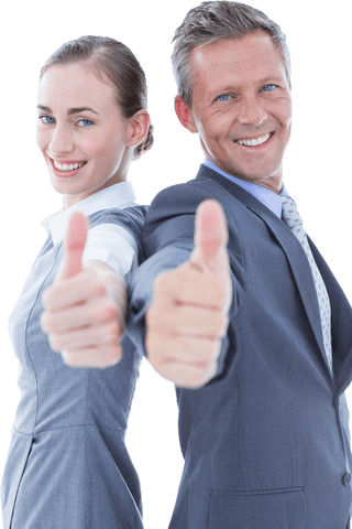 Smiling Business People Giving Thumbs Up on Transparent Background