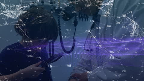 Future Healthcare Concept with Doctor and Child Amidst Digital Network