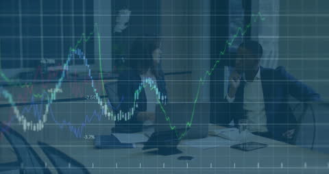 Diverse Business Team Analyzing Data with Digital Graph Overlay