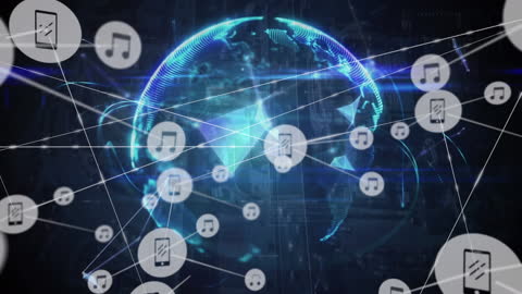 Digital Network Connections Overlaying Cityscape at Night