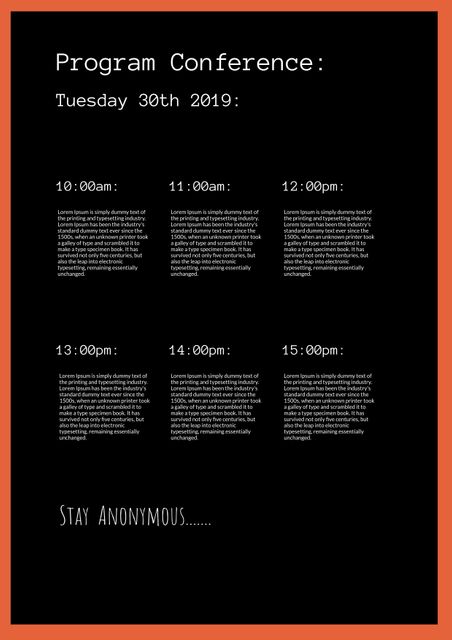 Elegant schedule layout featuring time slots for conferences or performances. Suitable for professional events, seminars, and formal gatherings to present a structured agenda. Use this design for high-end events to ensure clear communication of the day's schedule.