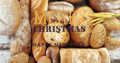 Festive bread assortment with christmas and new year greeting design