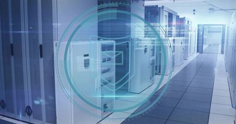 Secure modern data center with single white server cabinet