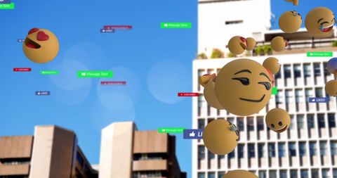 Emojis and Social Media Notifications City Concept