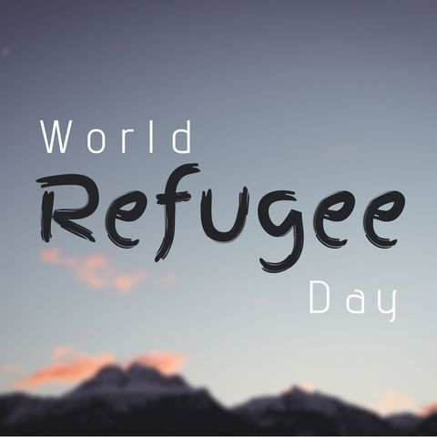 World refugee day awareness with mountain background