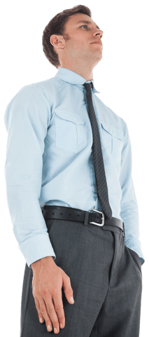 Transparent confident businessman in business attire looking upward