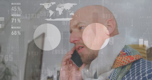 Businessman Analyzing Data on Phone with Statistical Overlay - Download Free Stock Images Pikwizard.com