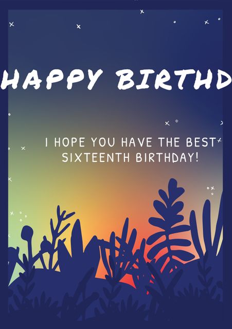 Starry Night-Themed Sweet Sixteen Birthday Card Template - Download Free Stock Templates Pikwizard.com