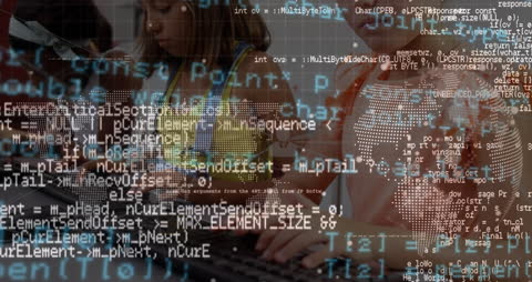 Global Technology Concept Animated Code Superimposing Cityscape