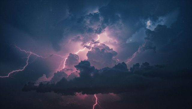 Majestic Lightning Storm Illuminating Night Sky Dramatically