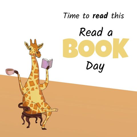 Giraffe Enjoying Book and Coffee with Read a Book Day Message - Download Free Stock Templates Pikwizard.com