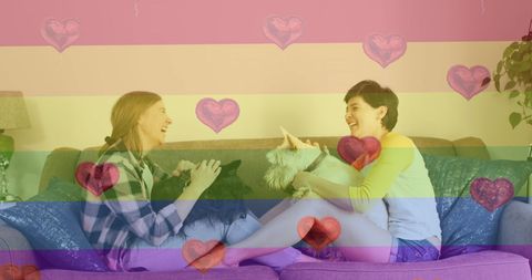 LGBTQ Female Couple Celebrating Love with Pets at Home - Download Free Stock Images Pikwizard.com