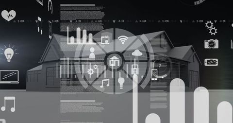 Futuristic Smart Home Interface with Digital Analytics Overlay