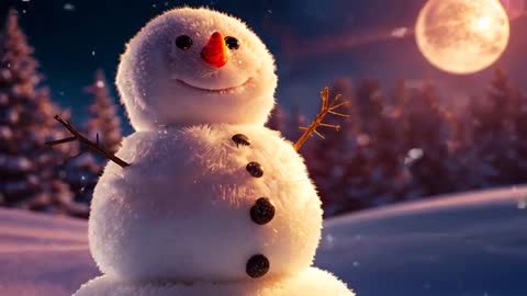 Charming Snowman reflecting in Moonlit Winter Night