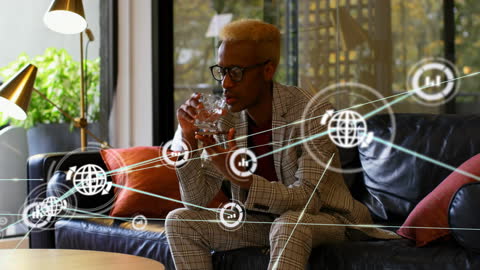 Businessman Connecting with Futuristic Global Networking Interface