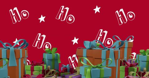 Vibrant Christmas Gifts with Festive 'Ho Ho Ho' Background