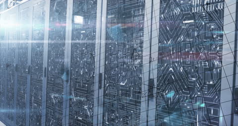 Futuristic Technology Theme with Digital Equations and Server Room