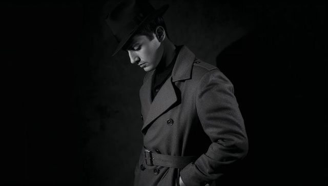 Elegant man in trench coat and fedora with mystery vibe