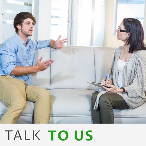 caucasian man talking to counselor on sofa for therapy session - Download Free Stock Templates Pikwizard.com
