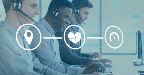 diverse customer support team with global connectivity icons - Download Free Stock Images Pikwizard.com