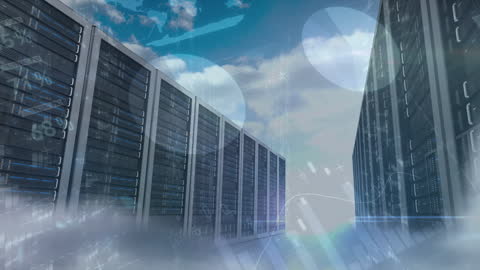 Futuristic Server Room with Data Processing Animation