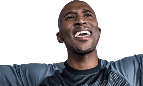 Cheerful African American Sportsman Celebrates on Transparent Background