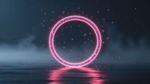 Floating neon ring with pink glow and reflections
