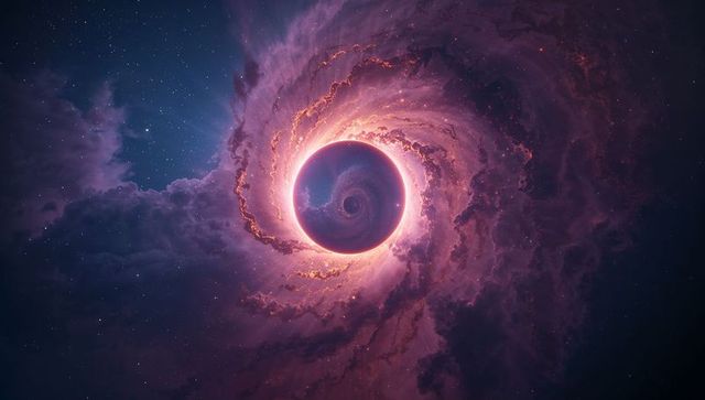 Majestic Swirling Nebula Around Mysterious Dark Sphere in Space