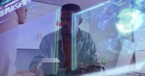 Business Professional Analyzing Data in High-Tech Office