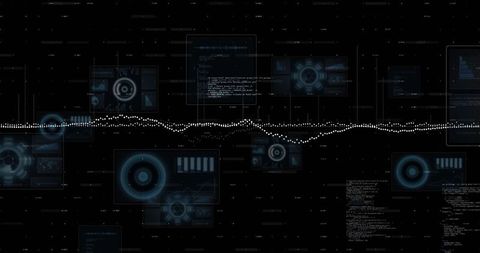 Futuristic Horizontal Waveform Dashboard with HUD Panels, Radar Dials and Telemetry Data