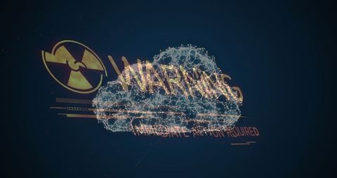 Nuclear warning symbol overlaying digital network