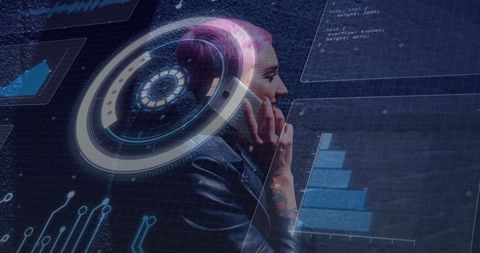 Futuristic tech professional with hud interface