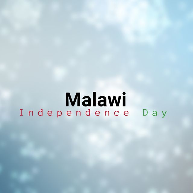 Concept for Malawi Independence Day celebration with text overlay on a festive blue bokeh background. Ideal for social media posts, event announcements, promotional materials, and educational content related to Malawi's national holiday.