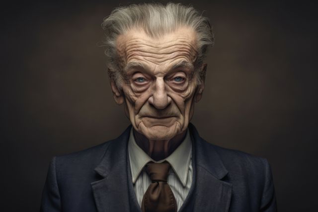Portrait of pensive old man on grey background, created using generative ai technology - Download Free Stock Photos Pikwizard.com