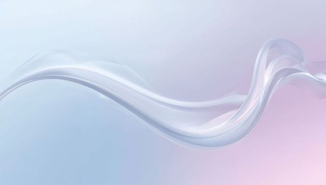 Gliding translucent glass ribbon wave sweeping across pastel gradient with light streaks
