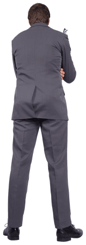 Rear View of Businessman in Grey Suit on Transparent Background