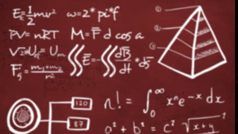 Animated Mathematical Equations Over Red Background
