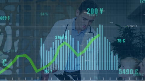 Businessman Analyzing Financial Data with Holographic Charts