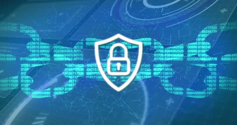 Blockchain Security Shield with Digital Lock Icon