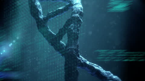 Spinning 3D DNA Strand with Digital Data Reflections