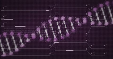 Futuristic DNA Helix on Digital Grid Background
