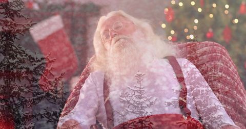 Santa Claus Sleeping Peacefully by Christmas Tree