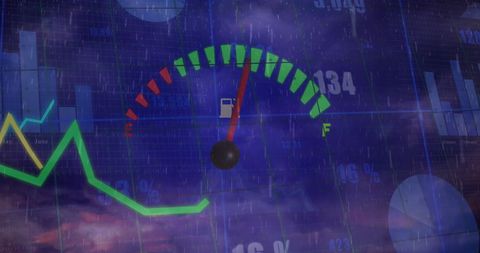 Data Analysis Overlay and Conceptual Speedometer Against Cloudy Sky - Download Free Stock Images Pikwizard.com