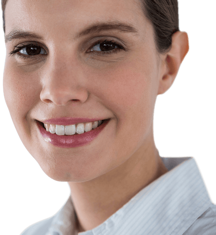 Transparent Smiling Professional Woman Close-Up on White