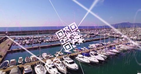 Luxury Yachts with QR Overlay at Scenic Marina