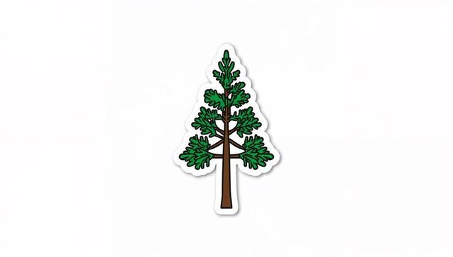 Minimal evergreen tree die-cut sticker vector with bold outline and drop shadow