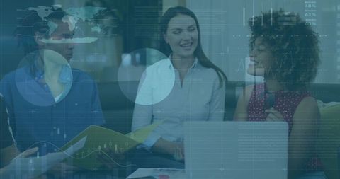 Diverse Coworkers Collaborating on Data Analysis with Technology