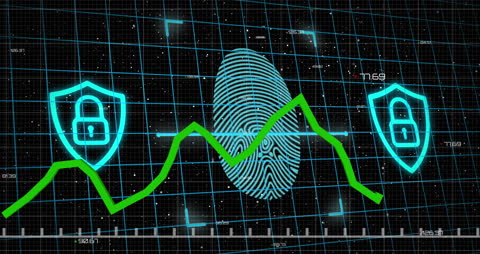 Futuristic Digital Security and Data Chart Analysis