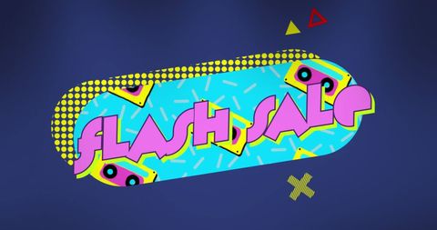Retro Flash Sale Banner with Cassette Icons and Abstract Design