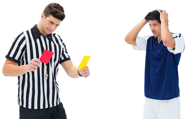 Transparent Football Referee Deciding Red or Yellow Card for Upset Player - Download Free Stock Videos Pikwizard.com